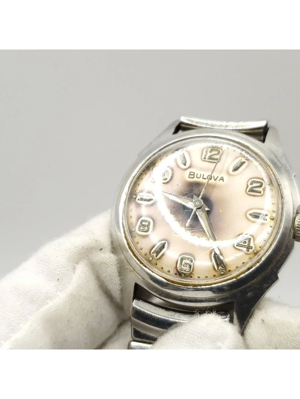 Vintage 1961 Bulova Waterproof 32mm Mechanical Watch Running Silver Tone M1